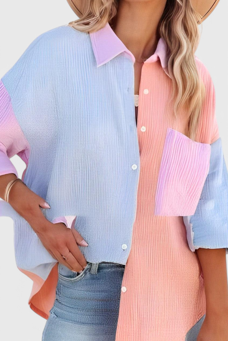 Amaya - blusa de botones en bloque de color Aviero Madrid