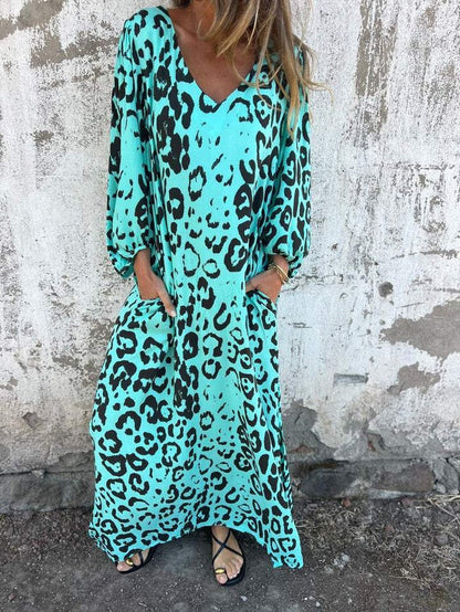 Liv - Vestido largo de estampado salvaje con bolsillos Aviero Madrid