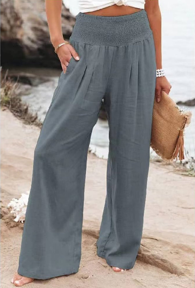Susana - Pantalones Amplios de Algodón y Lino Aviero Madrid