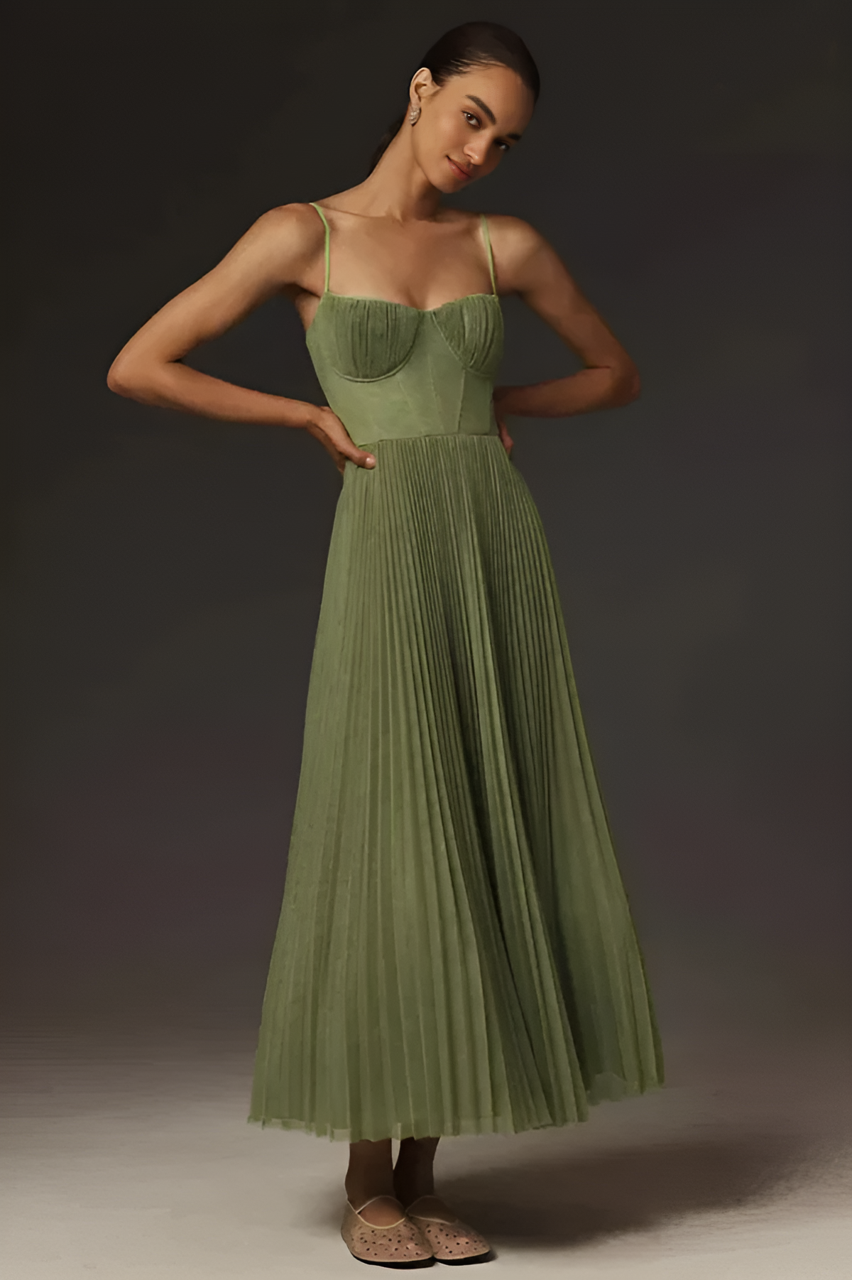 Bustier Pleated Tulle Midi Dress Aviero Madrid