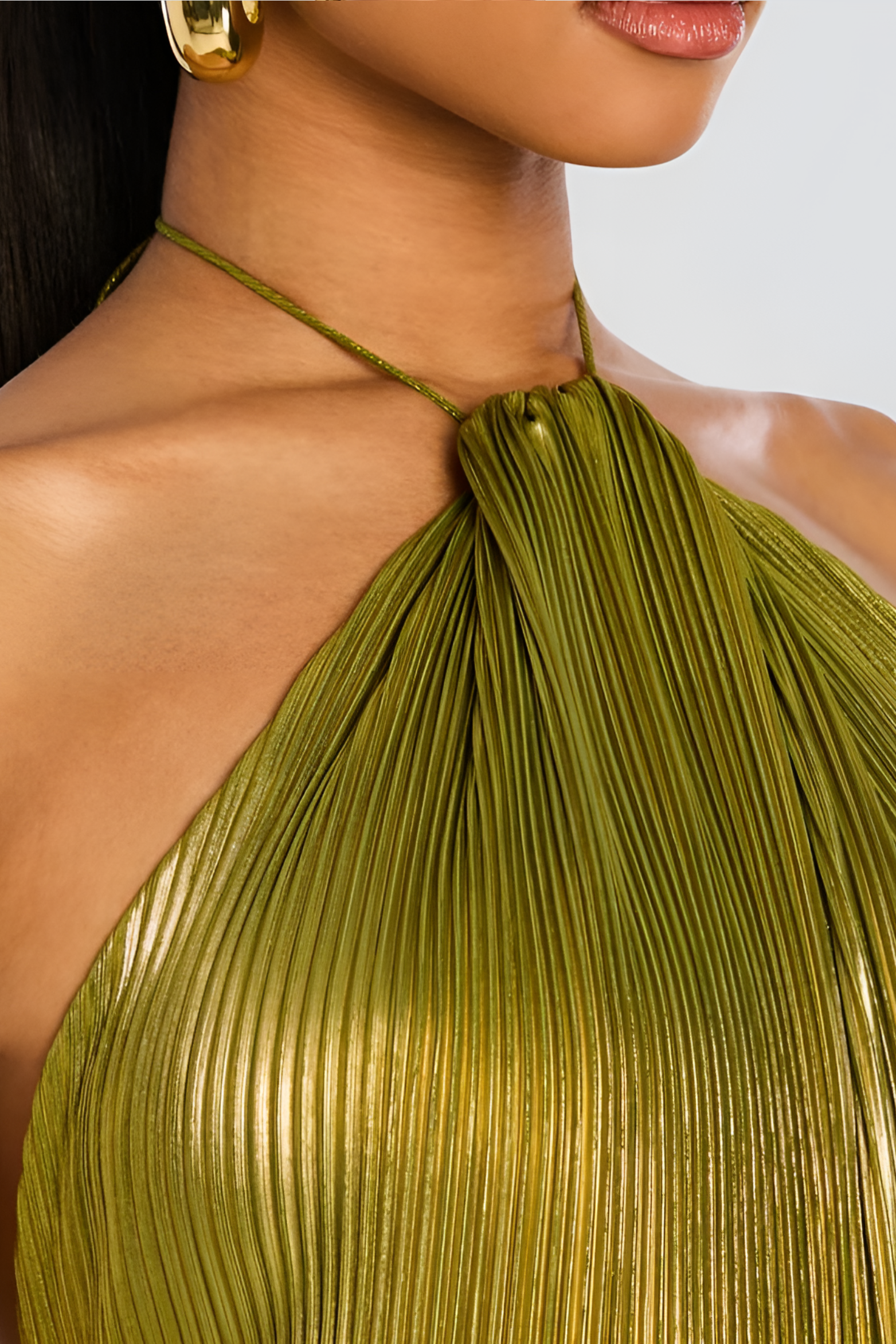 Thalia Metallic Peridot Maxi Dress Aviero Madrid