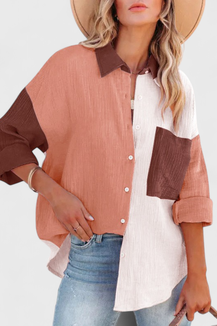 Amaya - blusa de botones en bloque de color Aviero Madrid