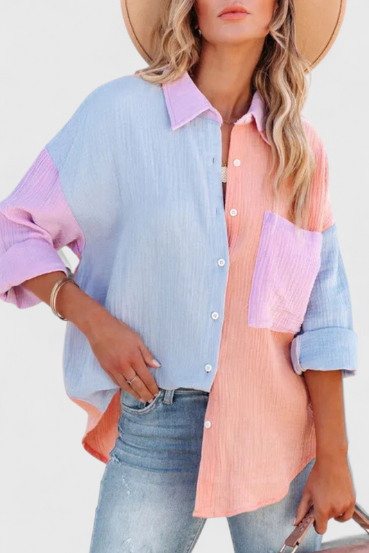 Amaya - blusa de botones en bloque de color Aviero Madrid